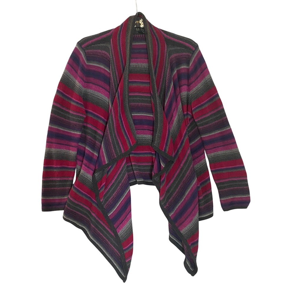 Lauren Ralph Lauren Cardigan Open‎ Front Striped Cotton Blend Gray Purple Pink M